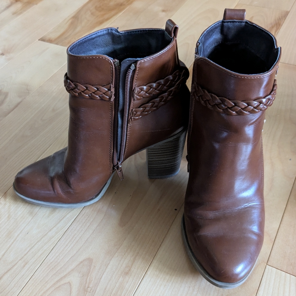 Brown Braided Ankle Boots